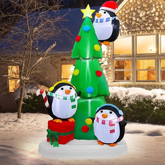 🆕8FT Christmas Inflatables Tree with Penguins Placing Star Outdoor Decorations - Picture 7 of 9